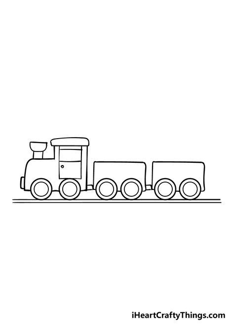 Train Cute Drawing, Simple Train Painting, Mini Train Tattoo, Train Doodle Easy, How To Draw A Train Step By Step, Tiny Train Tattoo, Train Line Drawing, How To Draw Train, Cartoon Train Drawing