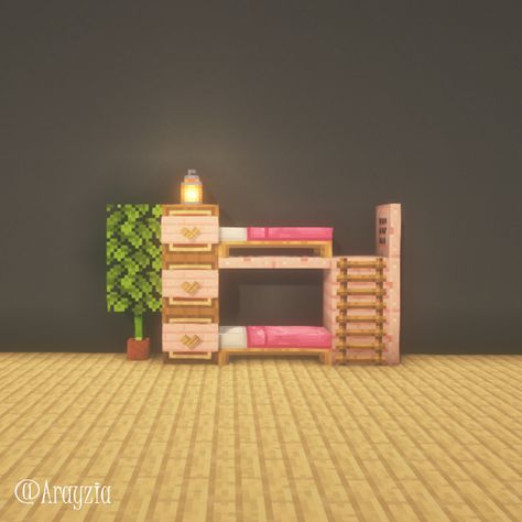 Mincraft Idea Bunk Bed, Pink Bed Ideas Minecraft, Pink Minecraft Living Room, Minecraft Pink Decoration, Minecraft Bed Ideas Pink, Pink Minecraft Decor, Cherry Furniture Minecraft, Bedroom Ideas Minecraft Aesthetic, Minecraft Kitchen Ideas Pink