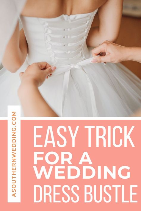 You found your dream dress, now it's time to do a DIY wedding dress bustle! We have the perfect tricks and tips to make it look flawless while being super fast and easy. #weddingdress #weddingdressbustle #howtobustleaweddingdress #weddingdressbustletips #weddingdressbustles #weddingdressbustlestyles #weddingdressbustleideas #weddingdressinspiration #weddingdaytips #weddingdaytipsandtricks Add Bustle To Wedding Dress, How To Bussel A Wedding Dress Diy, Diy Bussel Dress, How To Bustle A Dress, Diy Bustle Wedding Dress, Bustling A Wedding Dress, How To Bustle A Wedding Dress Diy, How To Bustle A Prom Dress, Wedding Dress Alterations Ideas