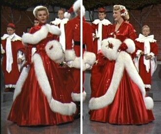 White Christmas- Vera Ellen and Rosemary Clooney in beautiful red with white fur trimmed Christmas gowns. Christmas Rosemary, Mrs Claus Outfit, White Christmas Dress, Christmas Gown, Christmas Wedding Dresses, White Christmas Movie, Vera Ellen, Rosemary Clooney, Red And White Weddings