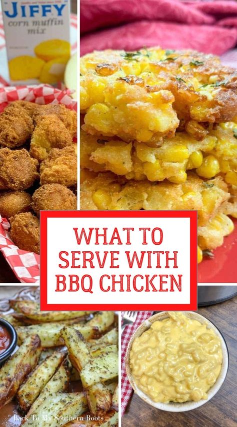 What to serve with bbq chicken - get 24 sides that are perfect for any bbq, including corn, beans, mac and cheese, potato salad, and so much more. Side With Bbq Chicken, Sides For Drumstick Chicken, What To Eat With Bbq Chicken, Best Sides For Bbq Chicken, Side Dish With Bbq Chicken, Smoked Chicken Dinner Sides, Bbq Chicken Dinner Ideas Sides, Drumstick Sides, Sides For Barbecue Chicken