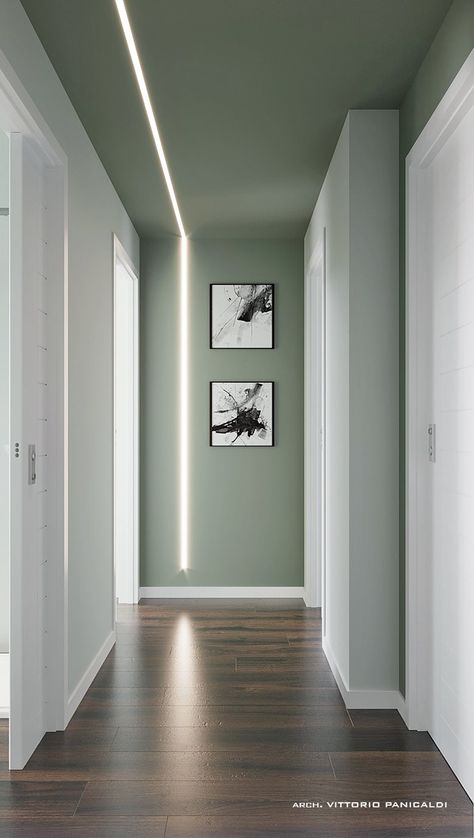 Corridor Colour Ideas, Long Hallway Color Ideas, Colourful Corridor, Small Corridor Design, Hall Wall Colour, Hall Colour Ideas, Corridors Design Home, Hall Colour, Corridor Design