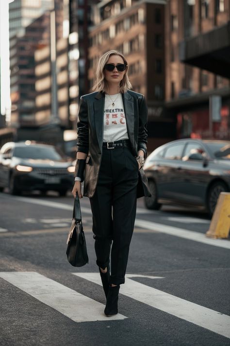 10 Edgy Work Outfits: Perfect Blend of Bold and Professional! – fashionbylina.com Bold Edgy Style, Rock Chic Office Outfit, Cool Professional Outfits, Rock Business Work Outfits, 40 Woman Outfits, Edgy Outfit Inspiration, Casual Goth Work Outfits, Edgy Interview Outfit, Lesbian Chic Outfits