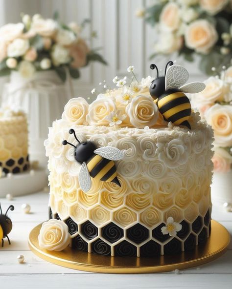 Dress Queen | 10 Spring Bee Cake Ideas 🐝🐝 📷 @ai.food.creations | Instagram Flowered Birthday Cakes, Queen Bee Cake Ideas, Queen Bee Party Ideas, Spring Themed Cakes Decorating Ideas, Sweet As Can Bee Cake, Cake Decorating For Wedding, Bumble Bee Cakes, Spring Themed Cake, Summer Cake Ideas Decorating