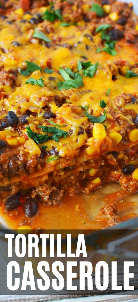 Tortilla Casserole - If you are looking for a layered casserole with flour tortillas (just like a Lasagna but with Mexican food) this one is for you! Casserole With Flour Tortillas, Beef Tortilla, Mexican Tortilla Casserole, Mexican Lasagna Recipes, Casserole Bake, Easy Mexican Casserole, Tortilla Casserole, Mexican Tortilla, Spring Form