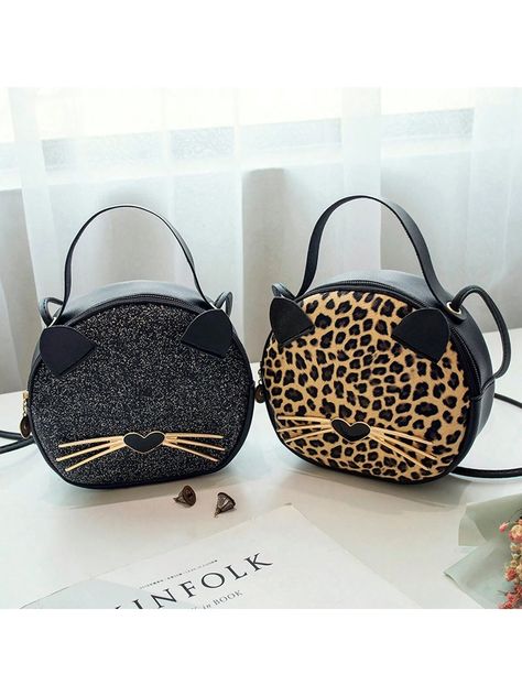 1pc Girls Casual Cute Cartoon Sequin Leopard Print Cat Messenger Bag Crossbody Bag Coin Purse Wallet Decorative Accessories | SHEIN USA Leopard Print Bag, Cat Purse, Cat Fashion, Cat Bag, Coin Purse Wallet, Round Bag, Wallet Organization, Mini Crossbody Bag, Shoulder Messenger Bag