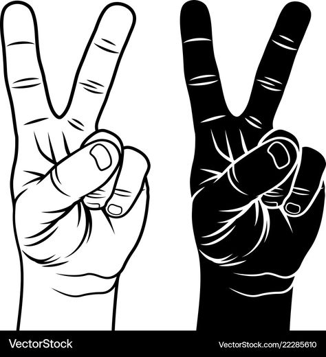 Two Hands Drawing, Gesture Sketch, Hands Drawing, Peace Hand, Two Fingers, Vector Drawing, Peace Sign, Two Hands, Peace Gesture