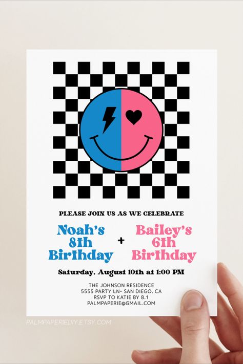 Twin Birthday Ideas Boy Girl, Twin Birthday Themes, Birthday Smiley, Double Birthday Parties, Sibling Birthday Parties, Combined Birthday Parties, Twins Birthday Party, Twins Party, Baby Birthday Ideas