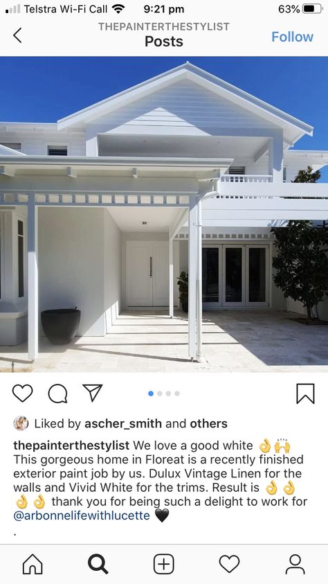 White Coastal House, White Coastal House Exterior, White Weatherboard House, Coastal House Exterior, Dulux White, Weatherboard House, Bedroom Built In Wardrobe, Coastal House, House Elevation