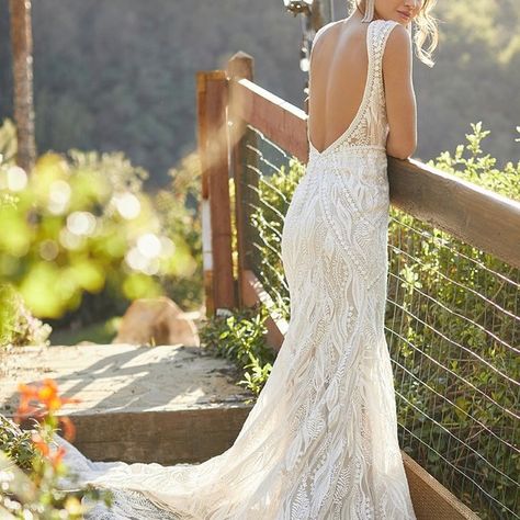 Allure Bridal Khloe - boho open back forest leaf beaded detail wedding gown Summer Wedding Dress No Train, Beach Open Back Wedding Dress, Non Revealing Wedding Dress, Trashy Wedding Dress, Satin Classy Wedding Dress, Wedding Dress Forest Theme, Summer Boho Wedding Dress, Sheer Back Wedding Dress, Western Inspired Wedding Dresses