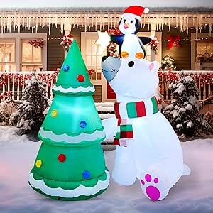 North Pole Outdoor Decorations, Christmas Party Outdoor, Inflatable Christmas Tree, Inflatable Christmas Decorations, Christmas Polar Bear, Garden Winter, Polar Bear Christmas, Christmas Props, Inflatable Decorations