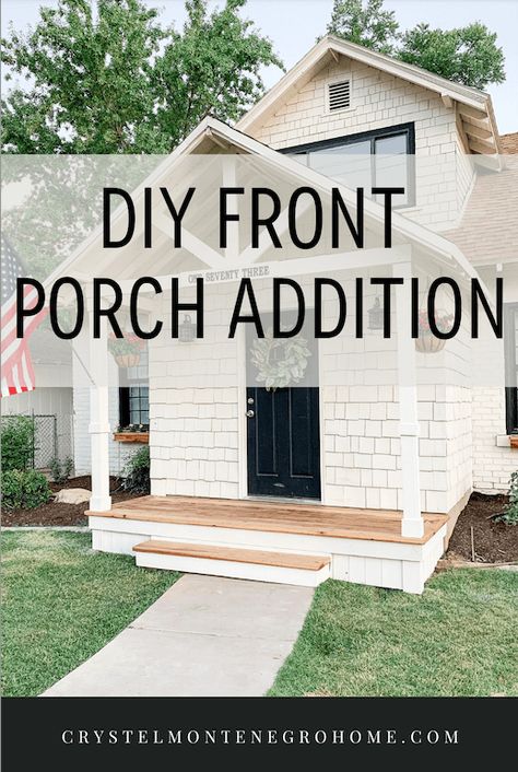 Are you looking to add a little extra flair to your home's front porch or front deck? With a DIY front porch addition, you can easily add a unique touch to your home and make it even more inviting. Whether you want to build a new porch or just modify an existing porch, there are a variety of projects you can tackle to give your home a beautiful and inviting outdoor space. For more inspiration, check out my website crystelmontenegrohome.com to more more DIY ideas and projects. Front Deck Ideas Entrance, White Front Porch, Front Porch Pergola, Enclosed Front Porches, Front Porch Deck, Front Porch Addition, Front Porch Steps, Front Porch Makeover, House Front Porch