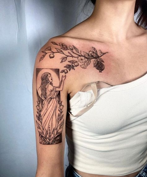 Ephemeral Tattoo, Front Shoulder Tattoos, Goddess Tattoo, Mythology Tattoos, Female Tattoo, Tattoo Trends, Feminine Tattoos, Dope Tattoos, Skin Art