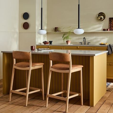 Modern Bar Stools & Counter Stools | West Elm Modern Bar Stools Kitchen, Marcus Samuelsson, Bar Stools Kitchen Island, Counter Seating, Modern Counter Stools, Kitchen Counter Stools, Bar Tables, Stools For Kitchen Island, Leather Counter Stools