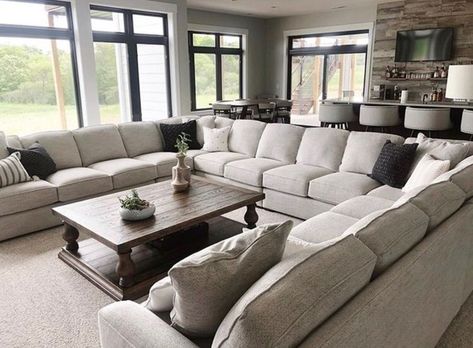 This officially ranks as one of the largest sectionals we have built!! Thanks for sharing @redekersfurniture . We love seeing our pieces in their forever homes! #smithbrothersfurniture #furniture #livingroom #interiorinspiration #repost #customupholstery #madeinamerica #smithbrothersofberne U Shaped Couch Living Room, U Couch, Sectional Living Room Layout, Large Living Room Layout, House Appliances, Large Sectional Sofa, Sala Grande, Sectional Sofas Living Room, Cozy Living Spaces