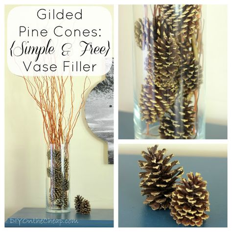 Gilded Pine Cones Fall Vase Arrangements, Fall Vase Filler, Vase Fillers Diy, Fall Vase, Acorn Wreath, Pine Cone Christmas Tree, Easy Fall Crafts, Pine Cone Decorations, Cones Crafts