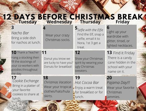 Morale Boosters For Teachers, Staff Morale Booster Teachers, Meeting Ice Breakers, Holiday Spirit Week, Staff Morale Booster, Christmas Hallway, Senior Living Activities, Teacher Morale, School Spirit Days