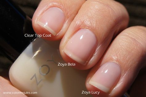 COMP: Zoya-Bela Vs. Zoya-Lucy / ColorMeJules. [Bela tends to lean more pink, and blur the nail line . While Lucy tends to brighten the look of the overall nail] Neutral Polish, Love Nail Art, My Account Page, Neutral Nail Polish, Natural Manicure, Natural Nail Polish, Zoya Nail, New Nail Polish, Zoya Nail Polish