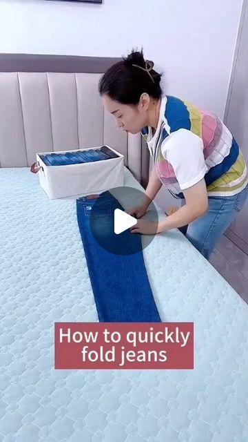 How To Folding on Instagram: "How to fold jeans🥰🥰#storagehacks #jeansfolding #howtofold #fyp #cleantok" Folding Clothes To Save Space Jeans, How To Fold Pants For Travel, Folding Techniques Clothes, How To Fold Shorts, Folding Pants, Fold Pants, How To Fold Jeans, Jean Organization, How To Fold Pants