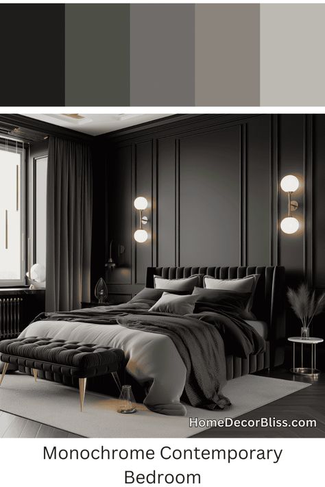 Monochrome Contemporary Bedroom: Sleek and Modern Folding Blankets, Blanket Folding, Nordic Style Bedroom, Monochromatic Bedroom, Beautiful Bedroom Colors, Monochrome Bedroom, Walnut Bed, Sleek Furniture, Wallpaper Walls Decor