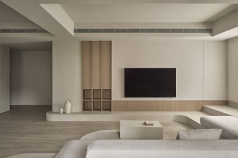 Japandi Living Room Tv, Muji Living Room, Japandi Living Room, Living Room Wall Designs, Tv Unit Interior Design, Japandi Living, Living Tv, Small Home Offices, Tv Room Design