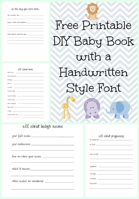 Make a DIY Baby Book with a Handwritten Style Font with Free Printables {2nd Edition} - Bare Feet on the Dashboard #diy #babybook #freeprintable Diy Baby Book, Perlengkapan Bayi Diy, Baby Book Pages, Baby Books Diy, Baby Record Book, Diy Bebe, Pregnancy Journal, Astuces Diy, Baby Memory Book