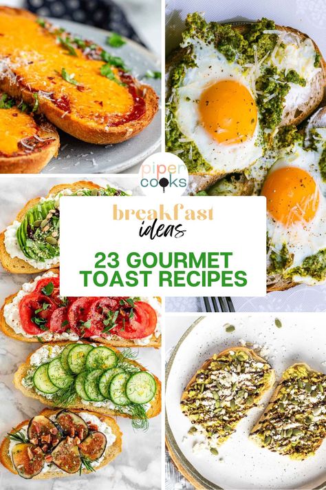 Feeling like your breakfast options are stuck on repeat? This collection of 23 Gourmet Toast Recipes is here to break the cycle! Ditch the boring toast routine and discover a treasure trove of delicious recipes that will transform your mornings. From simple to fancy, there's a toast topping combo waiting to tantalize your taste buds. Try new toast ideas like air fryer egg toast, or a take on the TikTok trending custard toast. Toast Ideas Lunch, On Toast Recipes, Sandwich Ideas For Breakfast, Breakfast Recipes French Toast, Egg And Toast Breakfast Ideas, Delicious Toast Ideas, Toast Lunch Ideas, Serving Breakfast Ideas, Dinner Toast Ideas