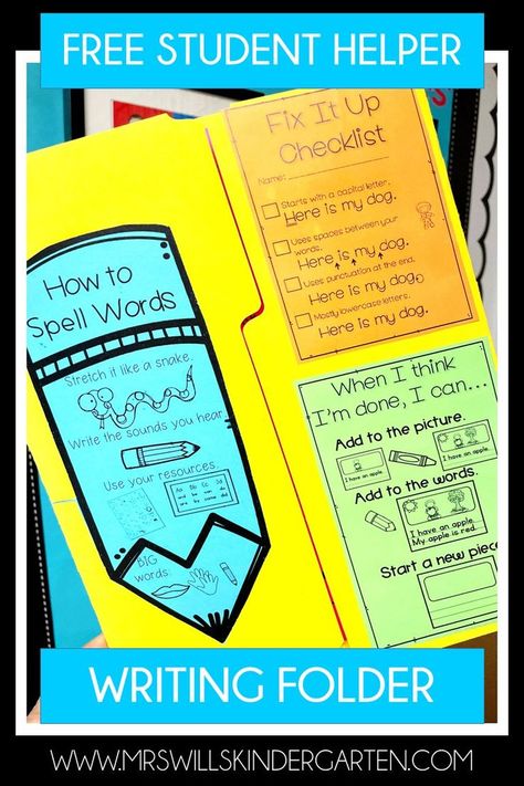 Writing Folder Organization FREE labels for your early primary writers' workshop students. This blog post will give you ideas on how to create writing folders for your classroom. Great for kindergarten, first grade, and second grade! Writers Workshop Folders, Student Writing Folders, Writers Workshop Kindergarten, Kindergarten Literacy Stations, Sentence Writing Activities, Kindergarten Anchor Charts, Teaching Lessons Plans, Writing Folders, Interactive Writing