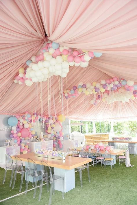 Dream, Believe & Wish Pastel Unicorn Birthday Party on Kara's Party Ideas | KarasPartyIdeas.com (16) Pastel Unicorn Birthday Party, Pastel Party, Unicorn Birthday Party, Bridal Shower Diy, Baby Birthday Party, Party Tent, Balloon Decorations Party, Karas Party Ideas