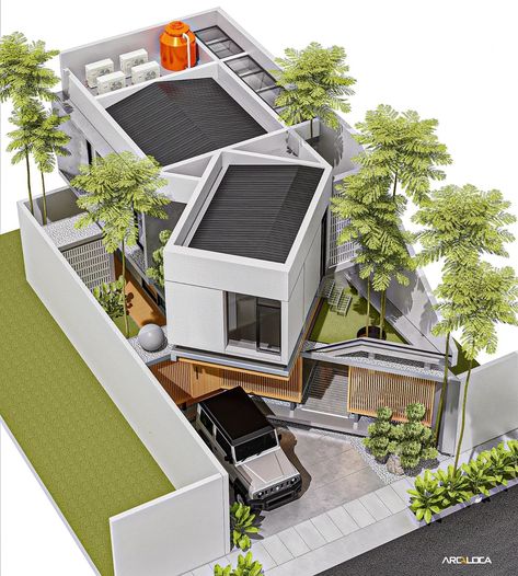 Arcaloca Studio | RF House ______________________ 7 x 13 Project Loc : Surabaya Project Years : 2023 ______________________ CP Whatsapp +62… | Instagram Modern Tropical House, Small House Design Exterior, House Design Pictures, Architectural Floor Plans, Architectural Design House Plans, Casas The Sims 4, Modern House Facades, Architect Design House, Architecture Model House