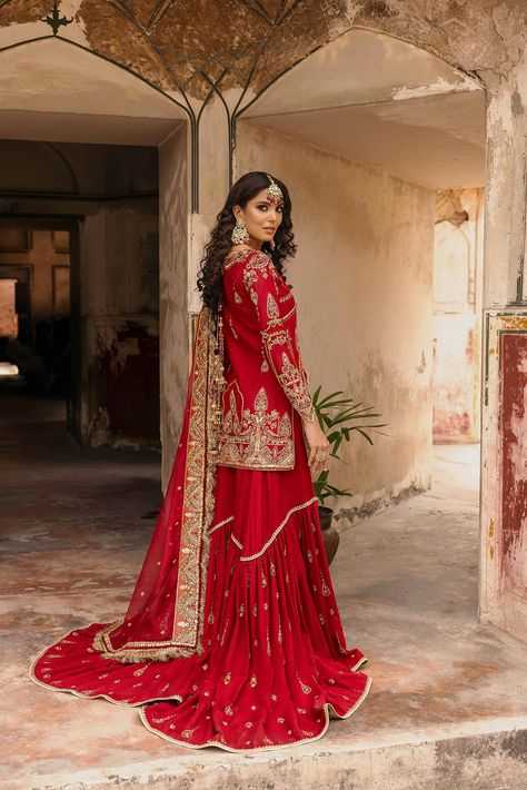 Bridal Sharara, Punjabi Dress Design, Bridle Dress, Anand Karaj, Elegant Fashion Outfits, Pakistani Bridal Dress, Pakistani Bridal Makeup, Asian Bridal Dresses, Asian Wedding Dress