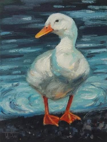 Daily Paintworks - "White Duck" - Original Fine Art for Sale - © Dasha Piven Duck Paintings On Canvas, Easy Things To Paint For Beginners, Duck Paintings, Goose Painting, Duck Painting, Long Painting, Simple Acrylic, Paint Canvas, Impressionism Art