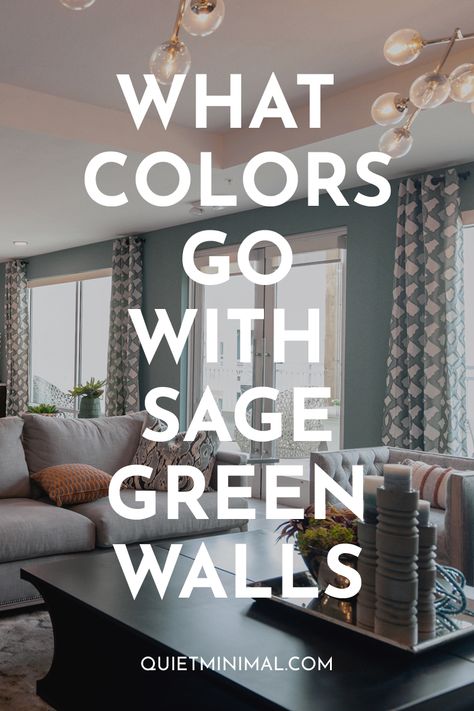 What Colors Go With Sage Green Walls? (12+ Ideas) - Quiet Minimal ™ - Interior Design Inspiration & Ideas Sage Living Room Decor Ideas, Sage Green Bedroom Ideas Wall, Sage Front Room Ideas, Clary Sage Living Room Walls, Green Office Walls Decorating Ideas, Light Sage Living Room Color Scheme, Grey Sage Green Bedroom, Gray Green Living Room Walls, Modern Sage Bedroom