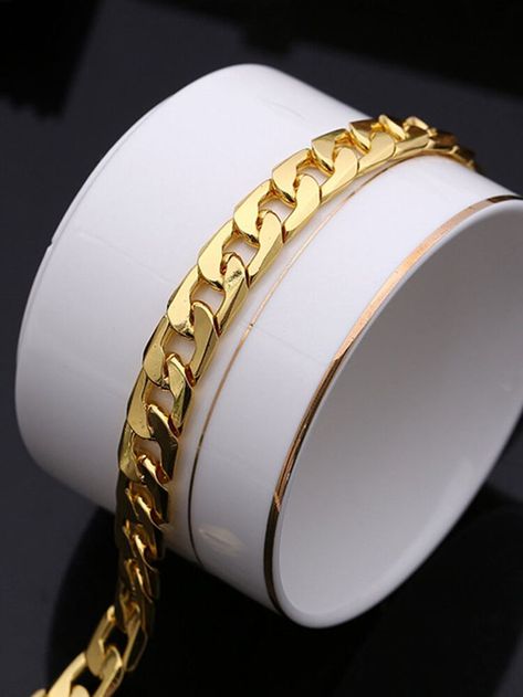 Style:Trendy Type:Bracelet Color:Gold,Sliver Weight: about 30g Chain Length:about 210mm/8.26" Width:about 10mm/0.39" Material:Stainless Steel 18k Gold Necklace, Gold Plated Bracelets, Cuban Link Chain, Silver Spring, Gold Plated Necklace, Gold Gold, Metal Chain, Chain Bracelet, Bracelets For Men