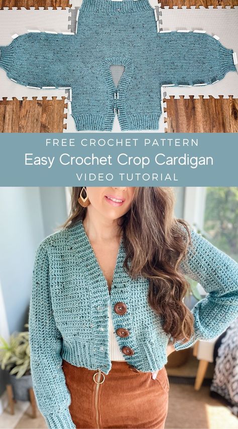 The Lakeside Crochet Cardigan free crochet pattern is an easy crochet crop cardigan pattern worked in one piece with a simple stitch pattern. The crochet cardigan can easily be modified to any length, and the pattern works up quickly with limited seaming. Customize the pattern to a longer length with pockets and belt/ Crochet Cardigan Free, Crochet Cardigan Pattern Free, Gilet Crochet, Crochet Sweater Pattern Free, Easy Crochet Patterns Free, Crochet Vest Pattern, Pola Amigurumi, Crochet Clothes For Women, Crop Cardigan