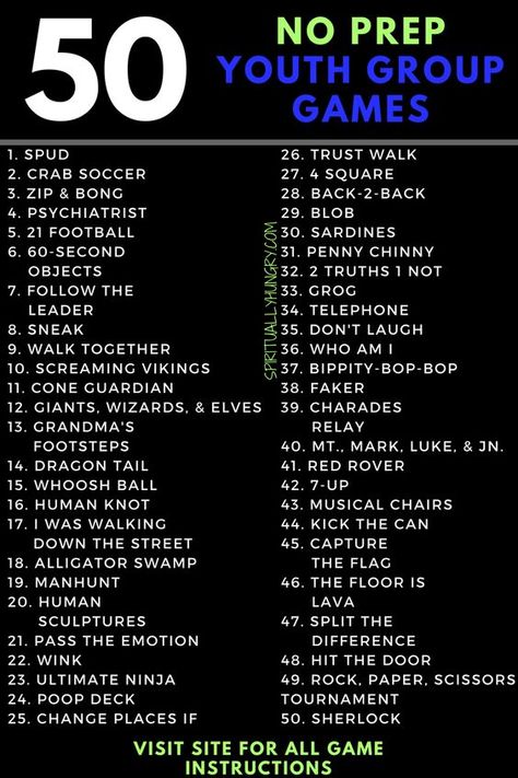 Need youth group games? We have 50 of them, and they are all no prep youth group games! Perfect for groups as little as 3 and as big as 100. Check out these 50 no prep youth group games that are not dodgeball! Youth Ministry Games, Geek House, Group Games For Kids, Church Games, Youth Group Activities, Church Youth Group, Youth Work, Yw Activities, Student Ministry