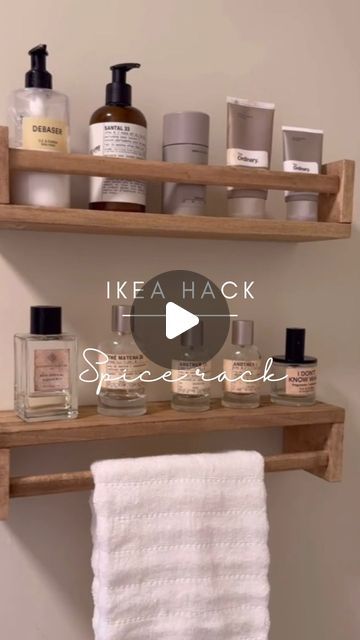 Home Interior Hacks, Ikea Bathroom Wall Shelves, Ikea Shelf Bathroom, Ikea Spice Rack Hack Bathroom, Ikea Hack Bad, Ikea Hacks Bathroom, Ikea Hacks Bad, Ikea Hemnes Bathroom Shelf, Bekvam Spice Rack Hack