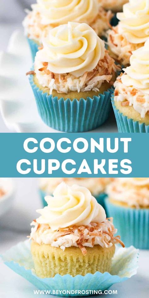 Coconut Cupcakes Recipe, Coconut Buttercream Frosting, Coconut Cupcake Recipes, Coconut Cupcake, Tea Treats, Coconut Buttercream, Baking Treats, Cupcake Shop, Spring Dessert