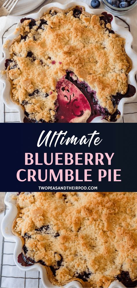 Blueberry Crumble Pie is perfection! This dessert recipe is a summer favorite, featuring a pie crust with a fresh blueberry filling and an amazing crumble topping. Serve this summer menu idea with a scoop of ice cream or a dollop of whipped cream for the ultimate treat! Easy Blueberry Pie Recipe, Pie Crumble Topping, Blueberry Crumble Pie, Easy Blueberry Pie, Blueberry Pie Recipe, Crumble Pie, Summer Pie, Peach Crumble, Comfort Desserts