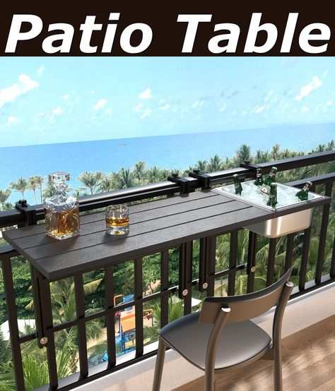 GDLF Upgraded Balcony Table Outdoor Patio Bar Table with Durable Composite Tabletop Aluminum Alloy Frame Hanging Folding Adjustable with Removable Ice Bucket, Easy Assembly (10Mins),43.5" L Balcony Table, Balcony Bar, Bar Exterior, Outdoor Patio Bar, Outdoor Bar Furniture, Patio Bar Table, Bar Patio, Table Outdoor, Outdoor Bar Table