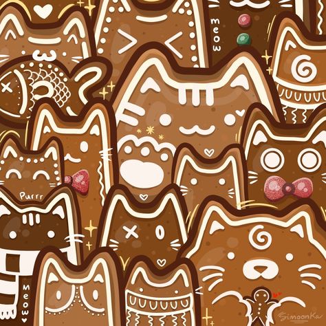 Widget Images, Cartoon Doodles, Yule Cat, Inspiration Journal, Cat Cookies, Top Cat, Christmas Illustrations, Iphone Wallpaper Kawaii, Kawaii Christmas