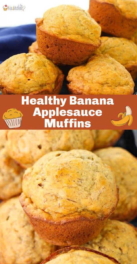 Start the day with these healthy banana applesauce muffins! They're gluten-free and contain no refined sugar! Banana Muffins Made With Applesauce, Easy Healthy Muffins Clean Eating, No Sugar Added Banana Muffins, Gluten Free Fruit Muffins, No Sugar Muffins For Baby, Healthy Banana Applesauce Muffins, Toddler Applesauce Muffins, Healthy Desserts With Applesauce, Apple Sauce Muffins For Baby