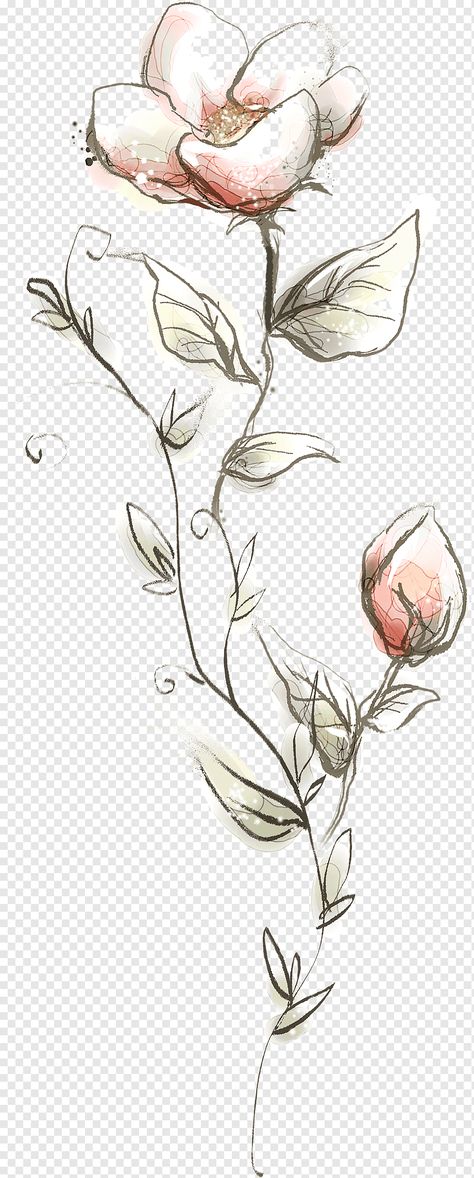 Green Floral Decor, Floral Design Drawing, Pink Floral Painting, Flower Bouquet Drawing, Peony Drawing, Branch Drawing, Pink Flower Painting, Green Leaf Background, Poppy And Branch