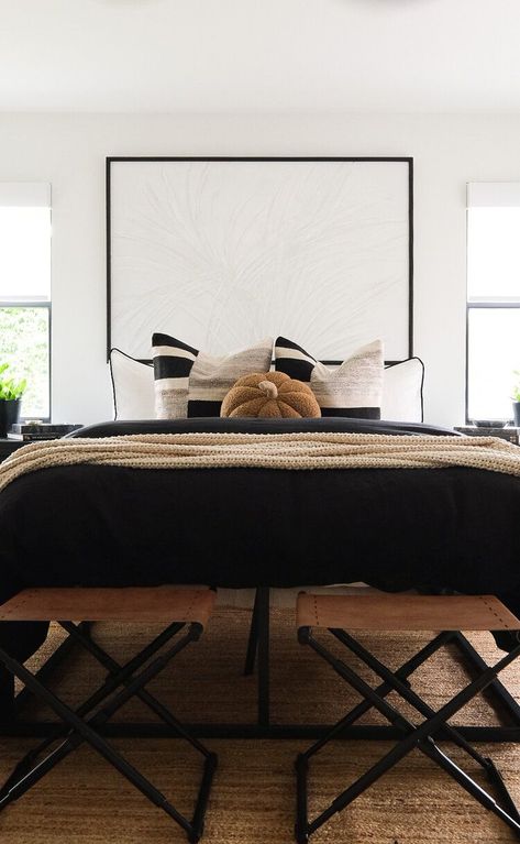 Black Headboard Tan Bedding, Beige And Black Bedding, Bedding Ideas Black, Black Bedding Decor, Black And Brown Bedding, Black White And Tan Bedroom, Tan And Black Bedroom, Black Bed Covers, Black Leather Bed