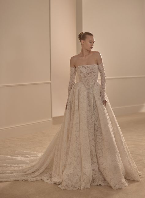 Wedding Dresses 2024 Trend New, Designer Wedding Gown, Winter Wedding Dresses, Fairytale Wedding Dress, Lihi Hod, Chic Prom Dresses, Long Lace Sleeves, Basque Waist, Contemporary Bridal