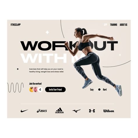 #workout #weightloss #yoga #girl #gym #fitness #sport #uiux #trend #design #web #landing #ux #ui Gym Advertising, Web Sport, Crazy Monkey, Hero Section, Fitness Site, Gym Banner, Fitness Branding, Banner Web, Sports Website