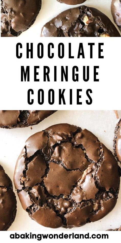 Chocolate Meringue Cookies, Women White Dress, Black Cocoa Powder, White Dress Lace, Meringue Cookie Recipe, Meringue Desserts, Chocolate Meringue, Meringue Recipe, Cookie Brownie Bars