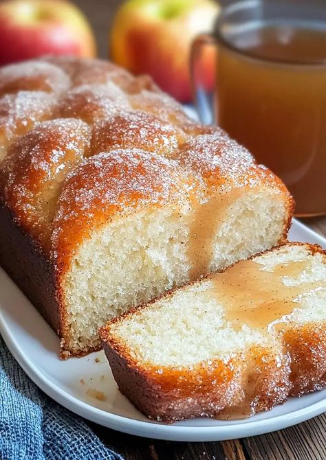 This Apple Cider Donut Bread is the perfect way to celebrate the flavors of fall. With its rich, spiced aroma and tender crumb, this bread brings ... More information... Donut Bread Recipe, Apple Cider Desserts, Fall Bread Recipes, Donut Bread, Apple Cider Donuts Recipe, Thanksgiving Bread, Fall Apple Recipes, Apple Cider Recipe, Holiday Bread