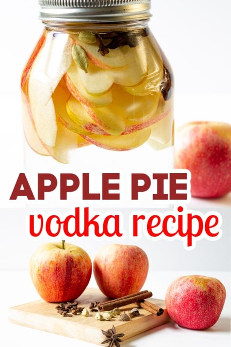 Apple Pie Infused Vodka, Apple Cinnamon Infused Vodka, Homemade Apple Liquor, Apple Pie Vodka Recipe, Fall Infused Vodka, Vodka Recipes Food, Diy Alcohol Gifts Homemade Liquor, Apple Alcohol Recipes, Apple Pie Infused Bourbon