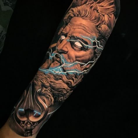 Zeus Arm Tattoo Men, Zeus Half Sleeve Tattoo, Zeus Shoulder Tattoo Men, Greek Mythology Sleeve Tattoo Men, Zeus Forearm Tattoo Men, Zeus Hand Tattoo, Posiden Tattoo Sleeve, For Arm Tattoo For Men, Greek God Tattoo Sleeve